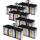 Stock Your Home DVD Storage Bags (Set of 6) Media Organizer Bag for DVDs, CDs, Blu Ray Disc, Movie Cases, VHS Box, Video Game Disks, Clear Plastic Holders with Carrying Handles and Zipper - Black