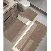 YIHOUSE Bathroom Rugs Sets 3 Pieces, Grey Ultra Thin Bath Mats Fit Under Door, Absorbent Quickly Dry Rubber Backing Braided Bath Mat Set, Non Slip Washable Bath Rugs for Bathroom Floor, Grey