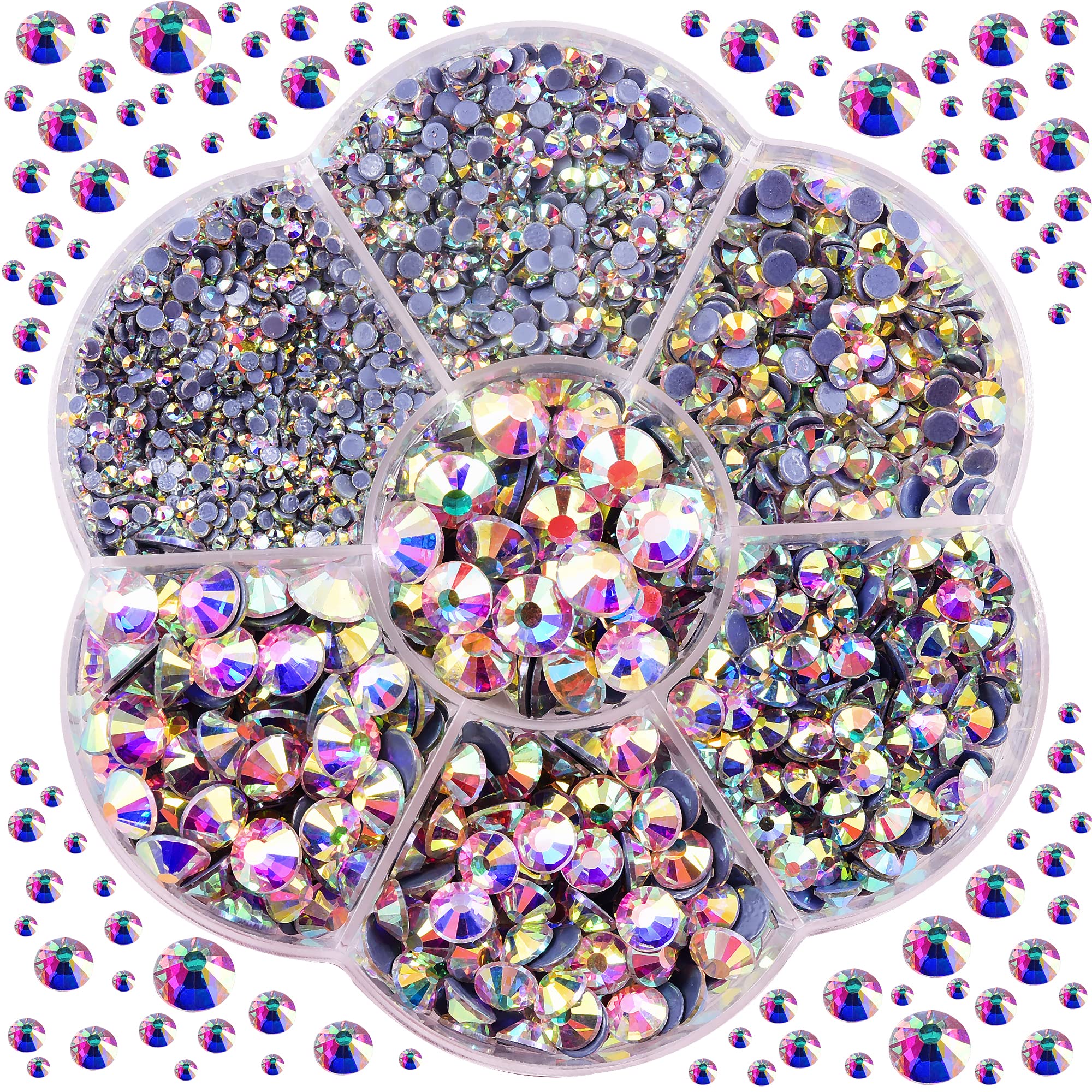Blinginbox 3000pcs Hotfix Rhinestones for Clothes Craft, Hot Fix Crystal Rhinestones Mixed Sizes 2mm-6.6mm(SS6-SS30) Gems for DIY Painting Decorations (Crystal AB)