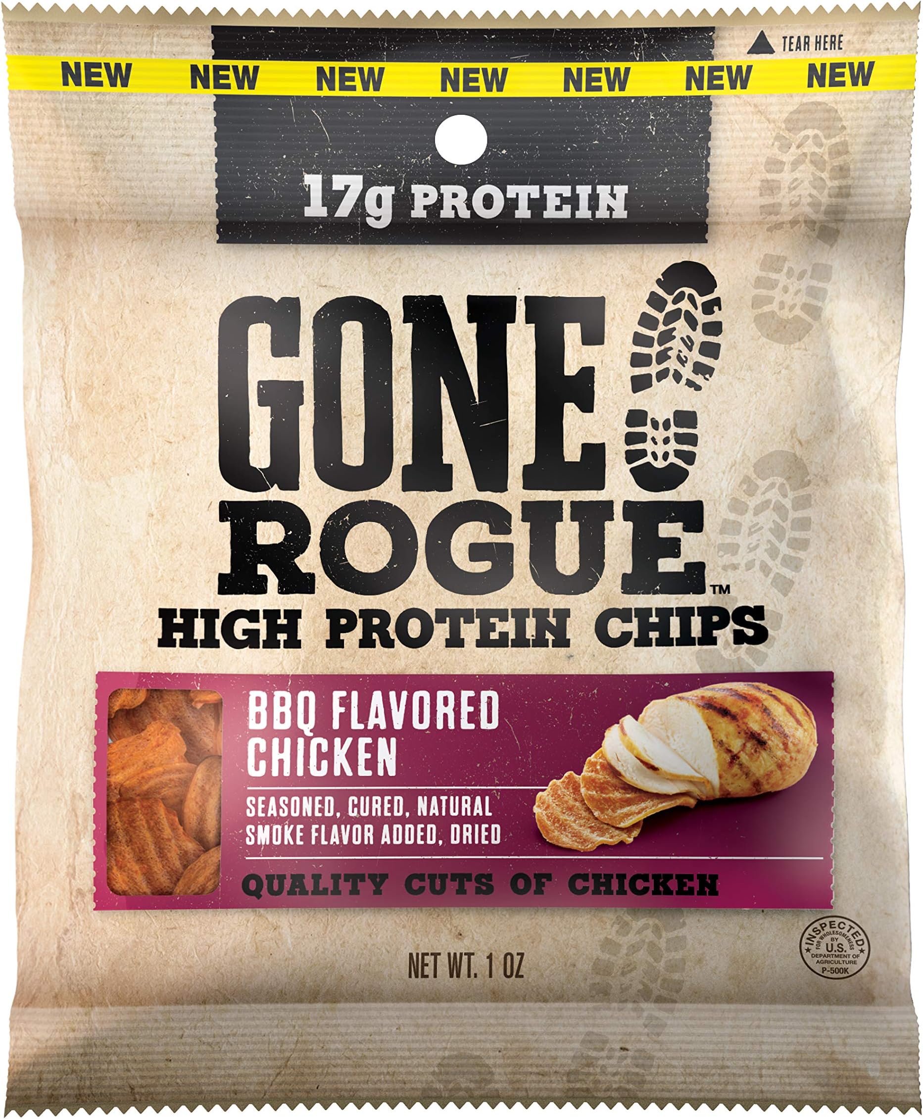 Gone Rogue High Protein BBQ Chicken Chips, Low Carb, Gluten Free, Keto Friendly Snacks, 8 pack