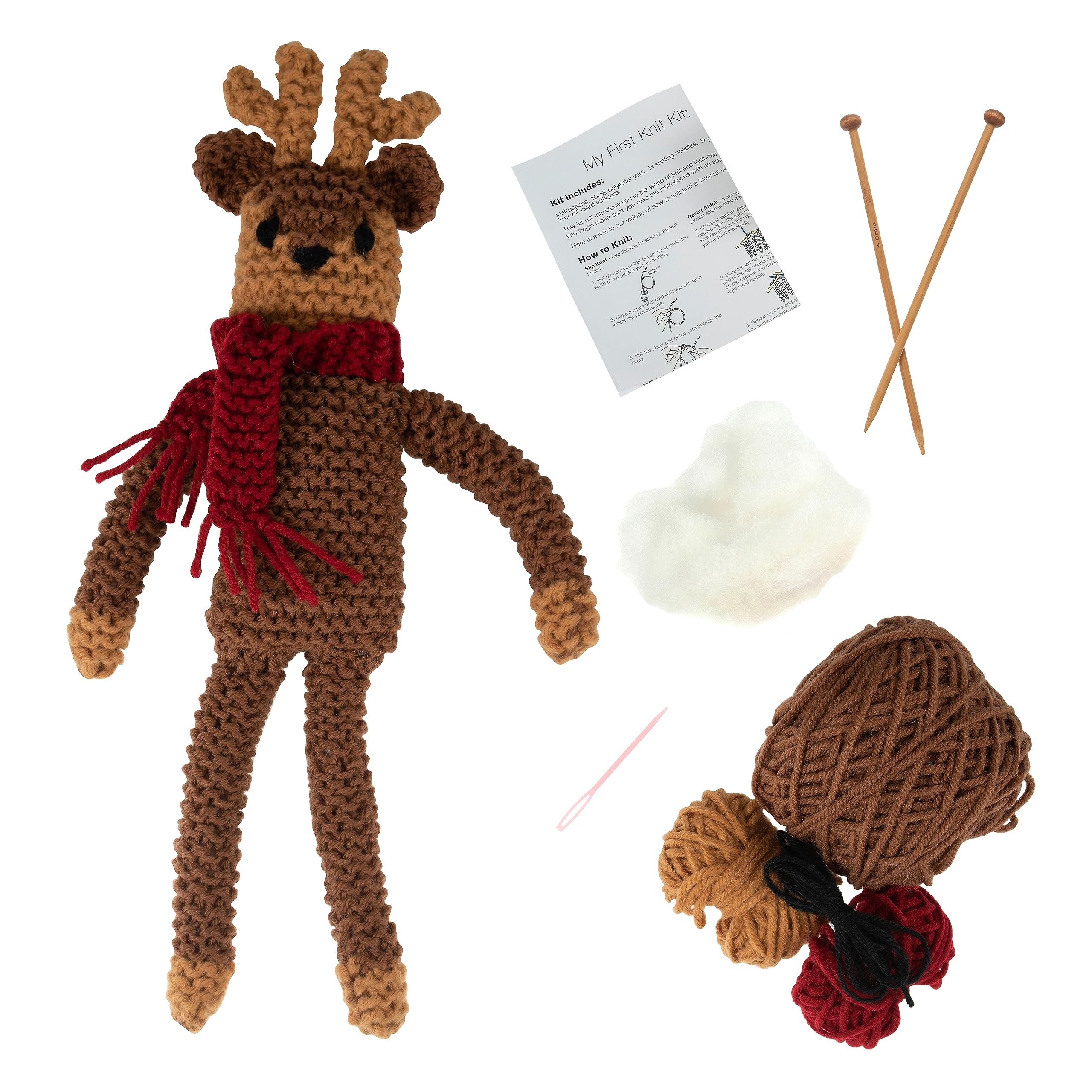 Trimits Knitting Kit - Handmade, Soft Toy, Teddy, Gift with Yarn, Needles and Instructions - Reindeer