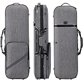 adm Violin Case 4/4 Full Size Sturdy Oblong Violin Hard Case with Built-in Hygrometer, Super Lightweight Portable Hard-Shell with Carrying Straps Travel Carrying Bag for Beginners, Grey