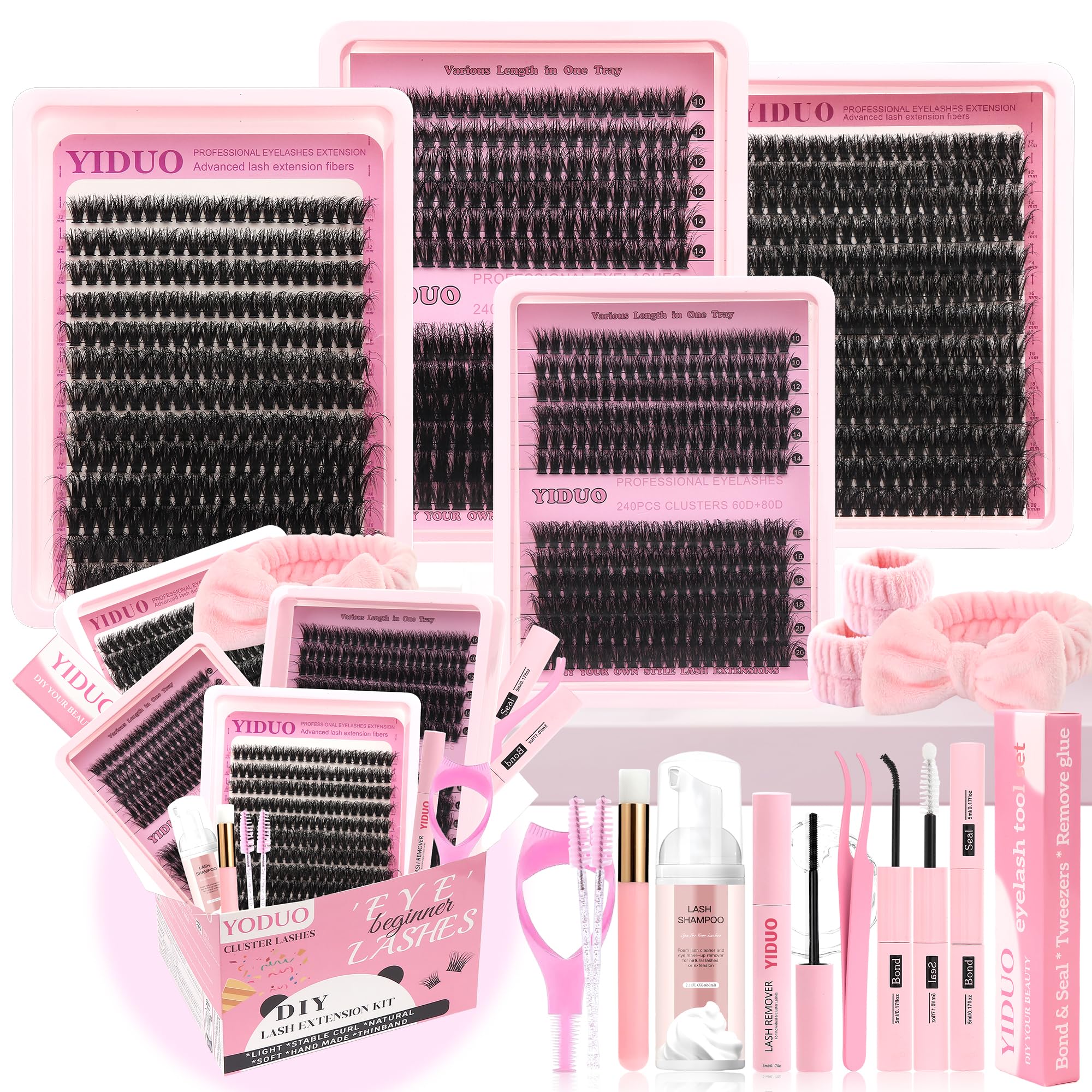 Photo 1 of YIDUO Lashes Clusters Kit 994Pcs Bulk Packs Fluffy False Eyelash Extensions D Curl Wispy Individual Fake Eyelashes, Volume Studio Effect, Wholesale Large Pack with Glue&Seal|Tweezers|Removers|Cleanser