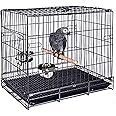 Durable Easy Portable Collapsible Metal Travel or Veterinary Collapsable Parrot Bird Carrier Beaks-Proof Easy Clean Carrier Cage with Stainless Steel Feeder Bowls Natural Wooden Perch