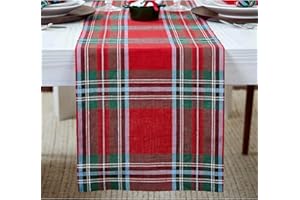 Solino Home Linen Tartan Plaid Table Runner 36 Inches - 100% Pure Linen Christmas Red Madras Holiday Plaid Table Runner 14 x 36 Inch Ideal for Dresser and Coffee Tables
