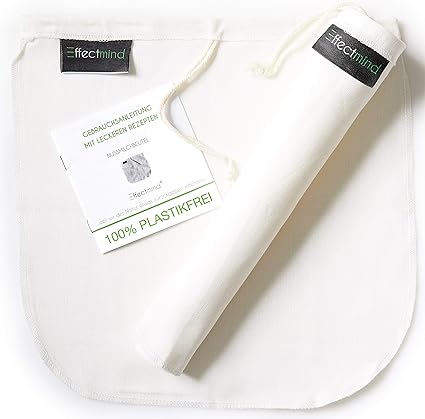 Effectmind Set Van 2 Notenmelkzakjes 30x30 Cm 100 Hennep Passeerdoek Met Handleiding En Recepten Amandelmelk Rijstmelk Havermout Zelf Maken Kaasdoek Amazon Nl