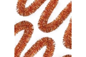 OHIYOO 50 Feet Orange Tinsel Garland Christmas Foil Tinsel Garland Decoration Metallic Banner Wall Hanging Streamers for Christmas Tree Birthday Party Decorations (3.54" x 50', Orange)