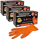 Dura-Gold Duratection 8 Mil Orange Super Duty Diamond Textured Nitrile Disposable Gloves, 3 Boxes of 100, Large - Latex Free, Powder Free, Food Safe, Safety Protection Work Gloves, Industrial
