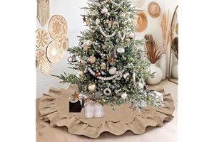 yuboo 36 inches Burlap Fall Tree Skirt, Small Farmhouse Rustic Tree Skirt Mat Boho Christmas Thanksgiving Decorations Ornaments for Slim Pencil Tree & Artificial Christmas Trees