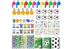 Soccer Party Favors, 96pcs Soccer Birthday Party Favors Set with Soccer Party Keychain Bags Bracelet Maze Stickers Winner Med