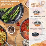 Nuovva Non-Stick Copper Cookware 5-Piece Set Induction Oven Safe with Lids view 3
