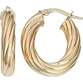 Kooljewelry 14k Yellow Gold 4.7 mm High Polish Twist Design Oval Hoop Earrings