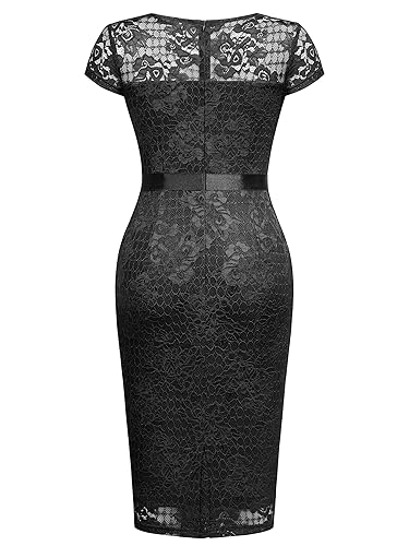 Miusol Women's Retro V Neck Elegant Floral Lace Short Sleeve Cocktail Dress  (Medium, Black) in Kenya | Whizz Cocktail