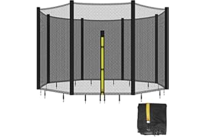 Polwkscas Trampoline Safety Net,10 12 14FT Weather-Resistant Replacement Enclosure Net for Round Frame, with Double-Headed Zippers,Protection Buckles & Enhanced Hook
