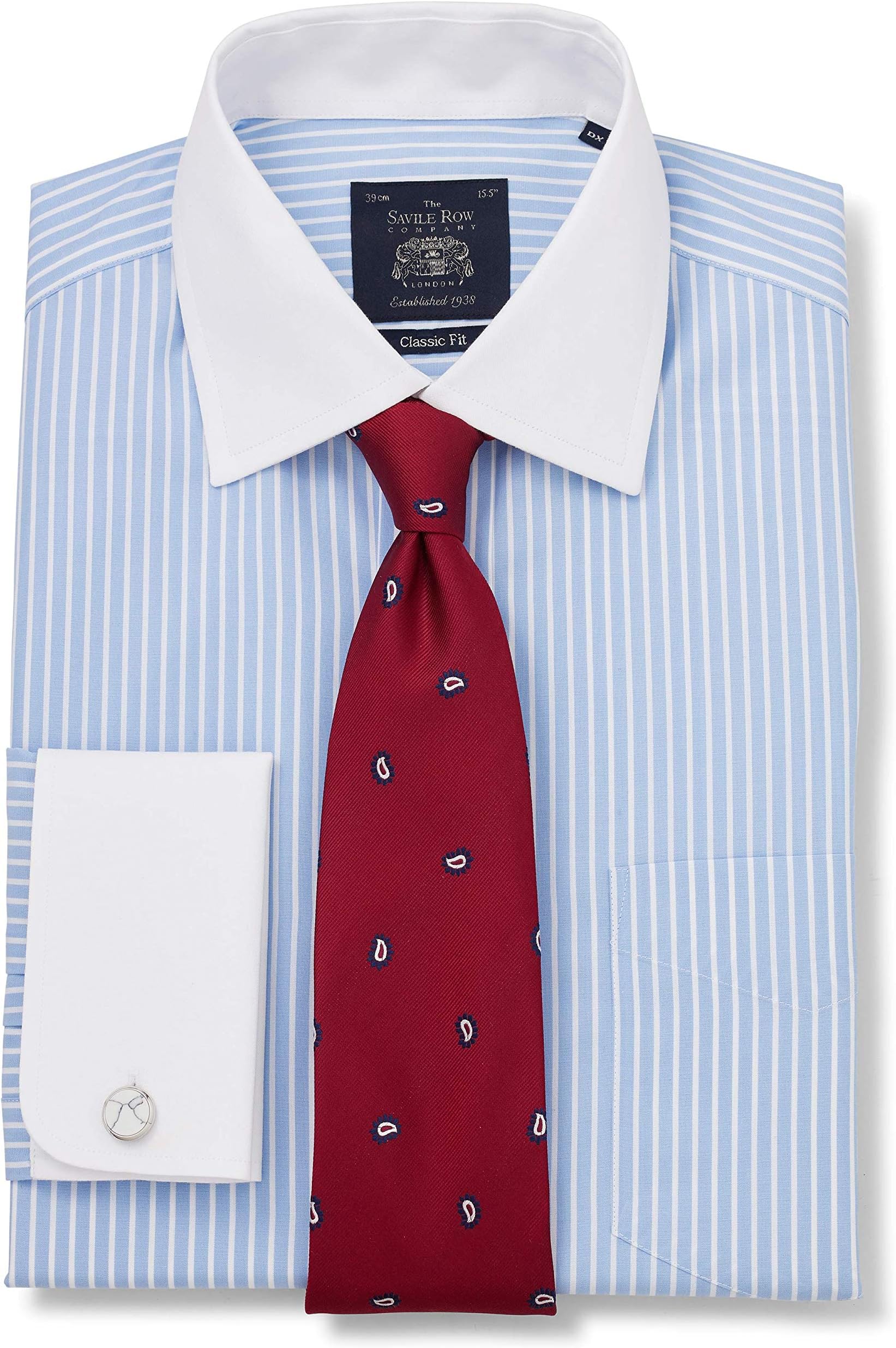 Savile Row Men's Formal Stripe Non Iron Shirt - Classic Fit Windsor Collar