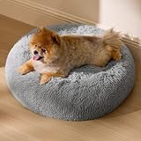 Bedsure Plush Round Cat Bed 60x60x14cm Washable Light Grey Calming