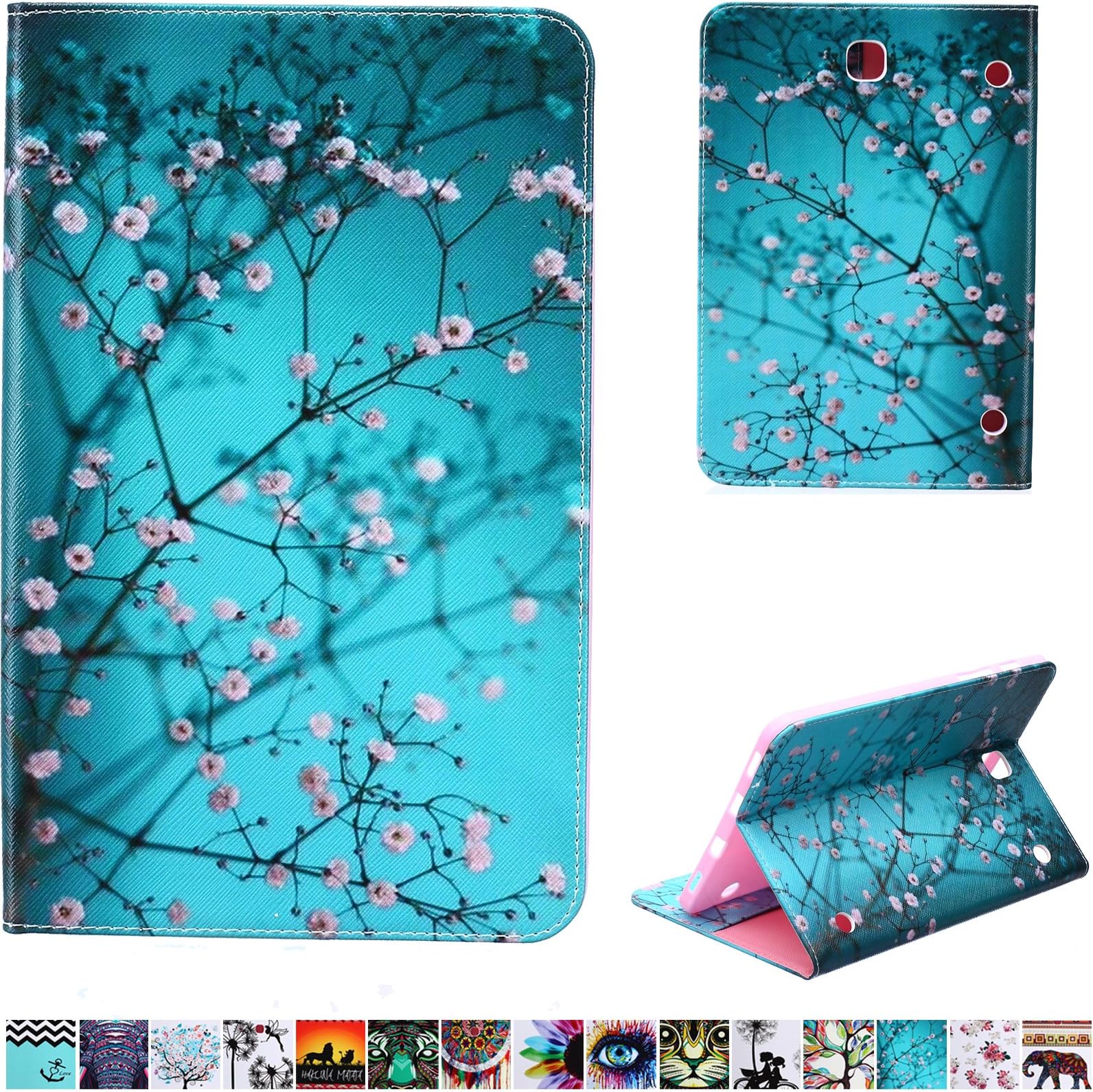 UUcover Galaxy Tab S2 8.0 inch Tablet T710 T715 Case- Synthetic Leather Stand Folio Wallet TPU Back Cover with Card Slots Pockets for Samsung Galaxy Tab S2 8.0 2015 (SM-T715/ T710/ T713), Pear Flower