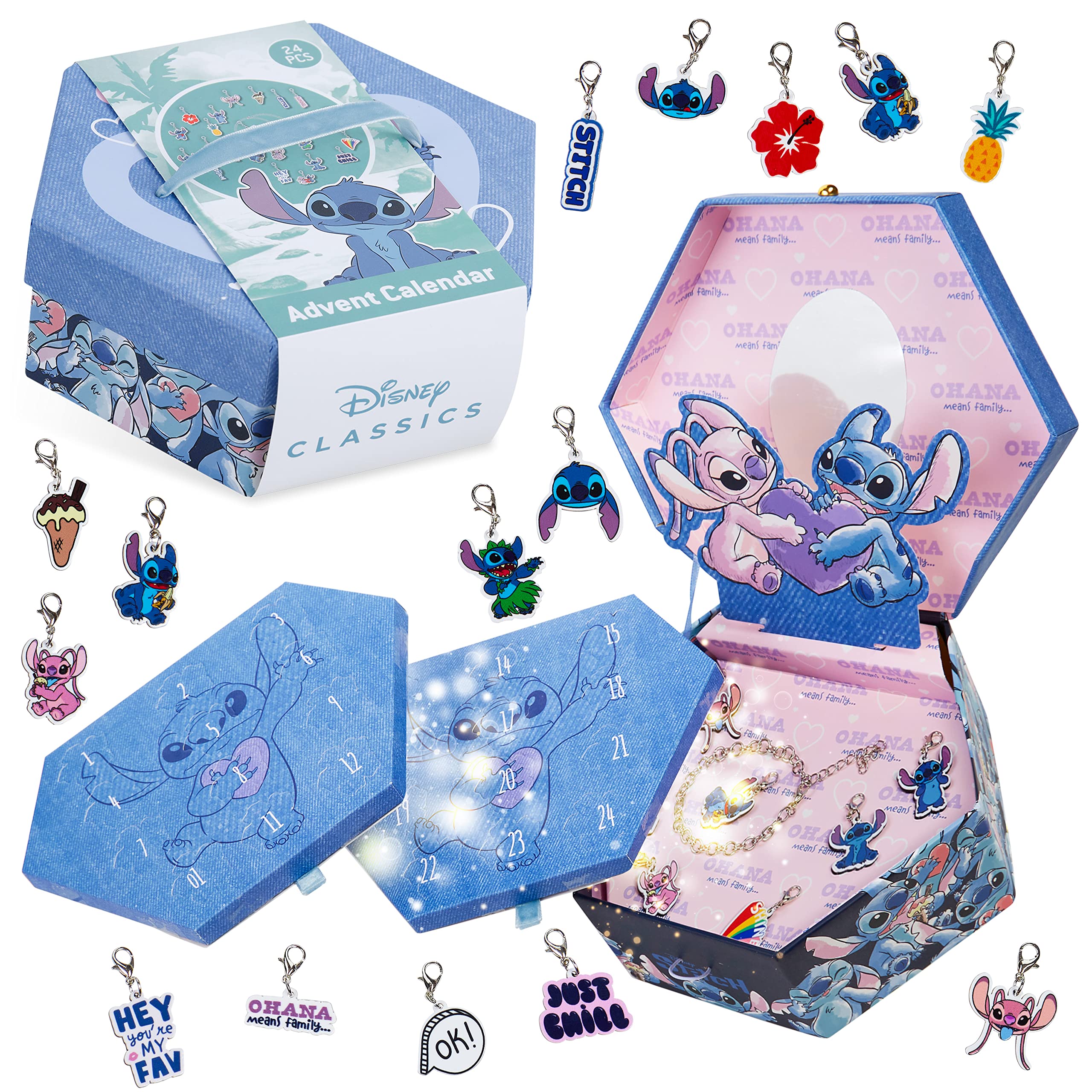 Disney Stitch Advent Calendar 2025 for Kids Teens DIY Fill Your Own Wall Hanging or Jewellery Charm Bracelet Christmas Countdown Calendar Stitch Gifts (Blue Stitch Jewellery)