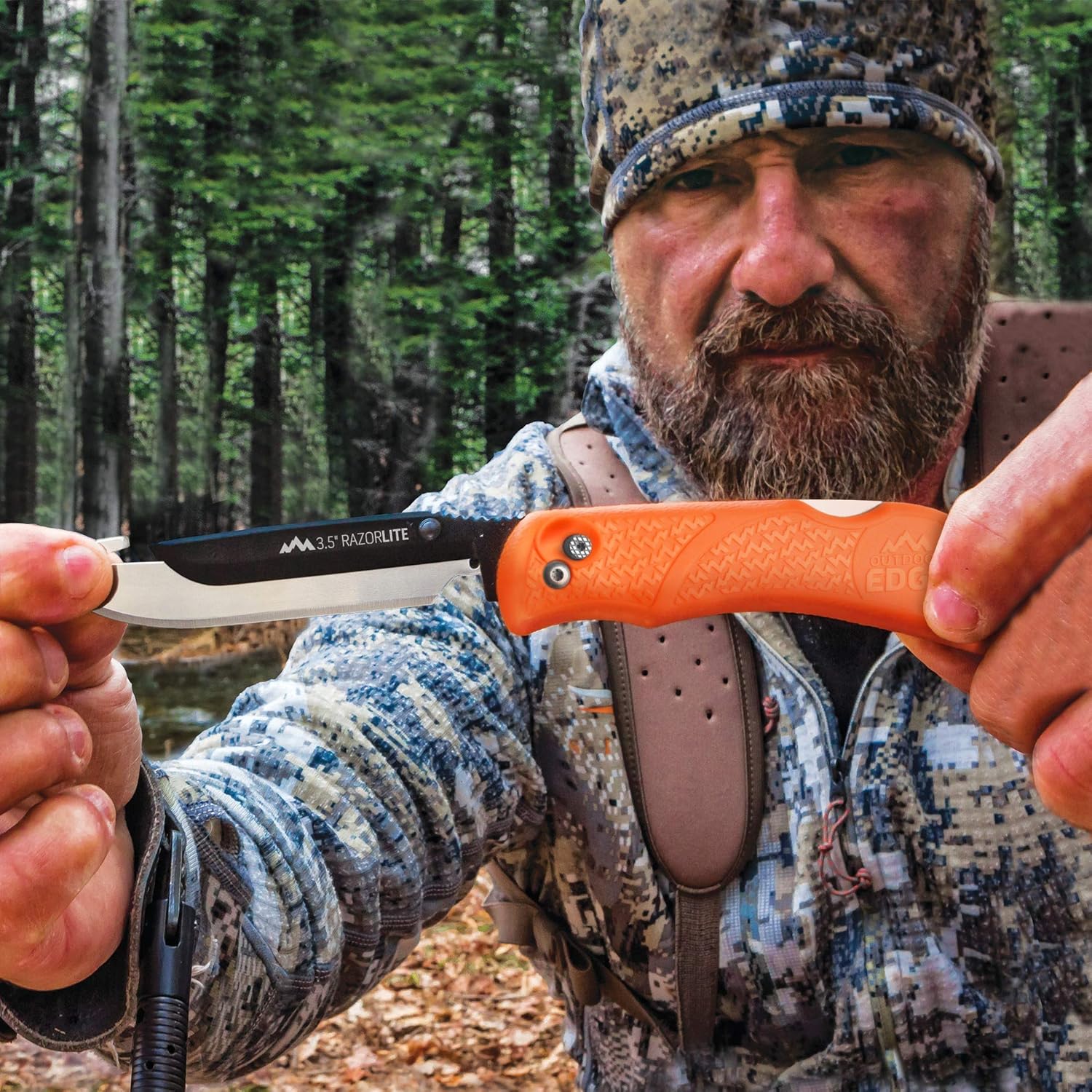 Outdoor Edge RazorLite - Replaceable Blade Folding Hunting Knife with Rubberized Nonslip TPR Handle, 6-Blades and Nylon Belt Sheath (Orange) : Hunting Folding Knives : Sports & Outdoors