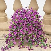 Fake Artificial Hanging Flowers for Outdoors Fake Plants Decoration, 2 Bundles Faux Silk Colorful Daisy Eucalyptus Realistic UV Resistant for Outside Home Planter Porch Patio Yard Decor(Purple)