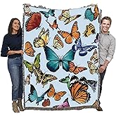 Pure Country Weavers Fluttering Butterflies Blanket Light Blue - Garden Floral Gift Tapestry Throw Woven from Cotton - Made in The USA (72x54)