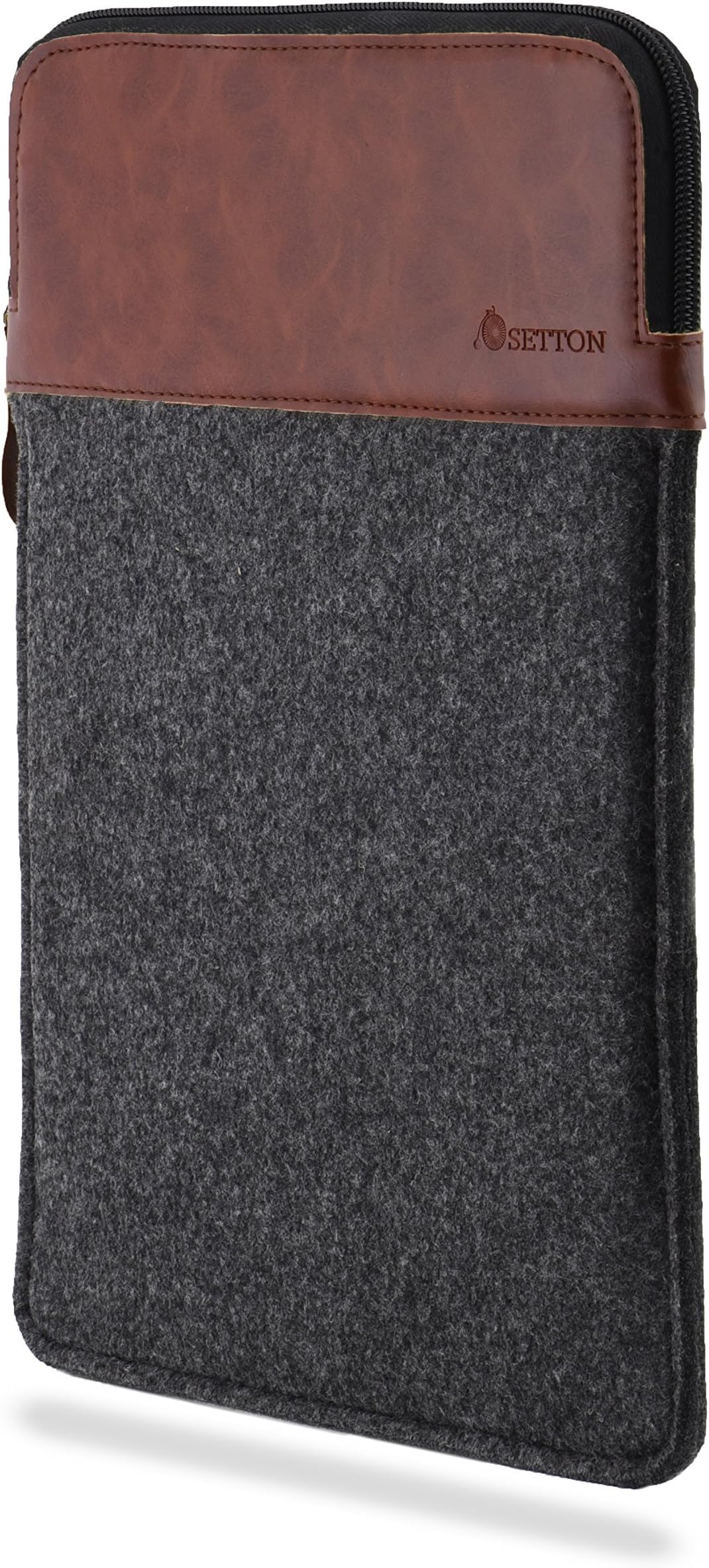 MacBook Air 13 " MacBook Pro Retina Wool Felt Sleeve Carrying Bag With Zipper Closure UltraBook iPad Pro 12.9, Grey/Black by SettonBrothers