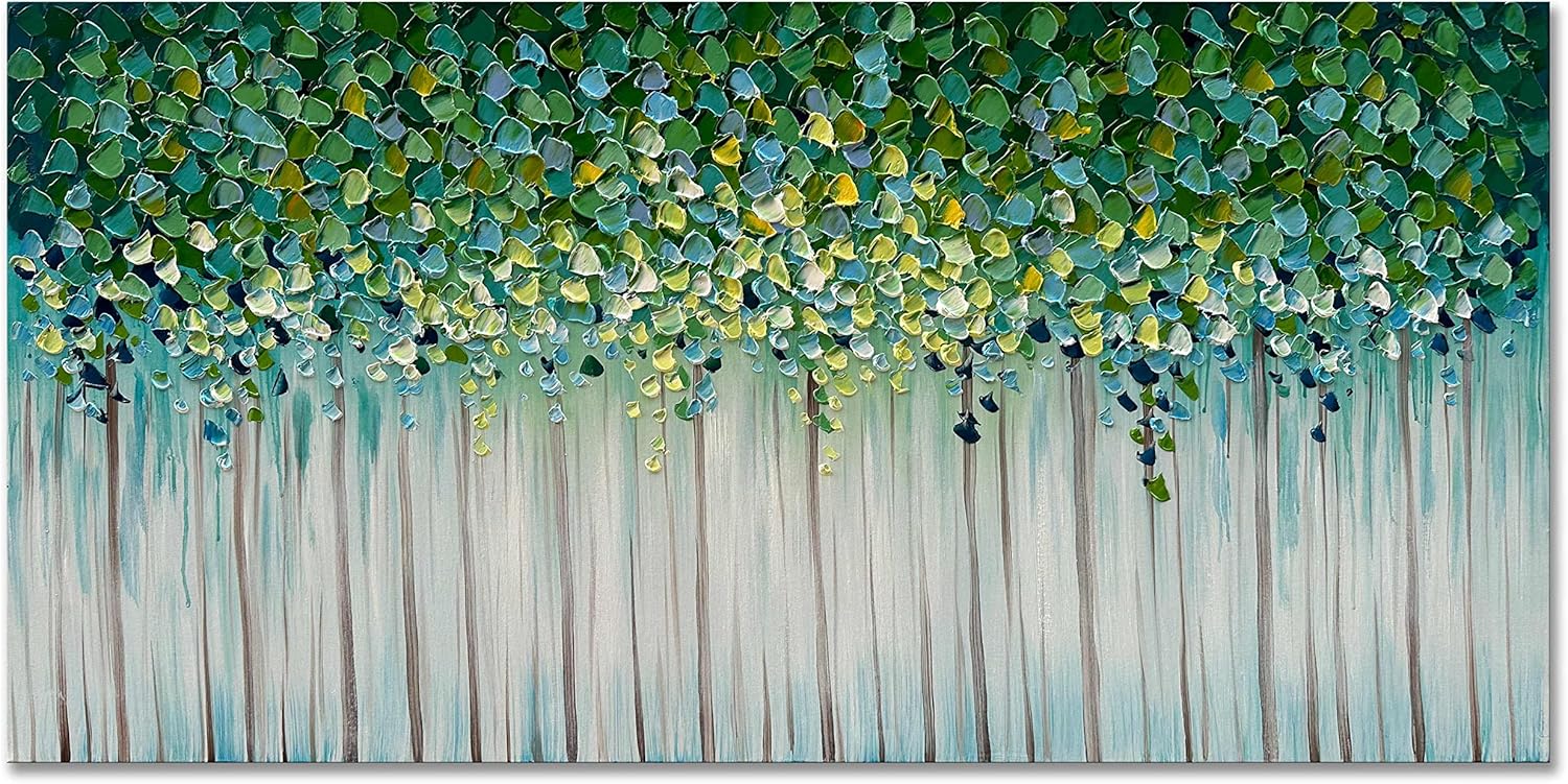 Paintings - Creespi Hand-Painted Abstract Oil Paintings - Contemporary Landscape Canvas Wall Art 24x48 inch,Textured Art Paintings for Wall Decoration