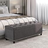 BELLEZE 47" Storage Ottoman, Storage Bench with Safety Close Hinge, Faux Leather Button-Tufted Ottoman for Living Room, Entryway, Hallway, Foot Rest, Support 300lbs - Dark Gray