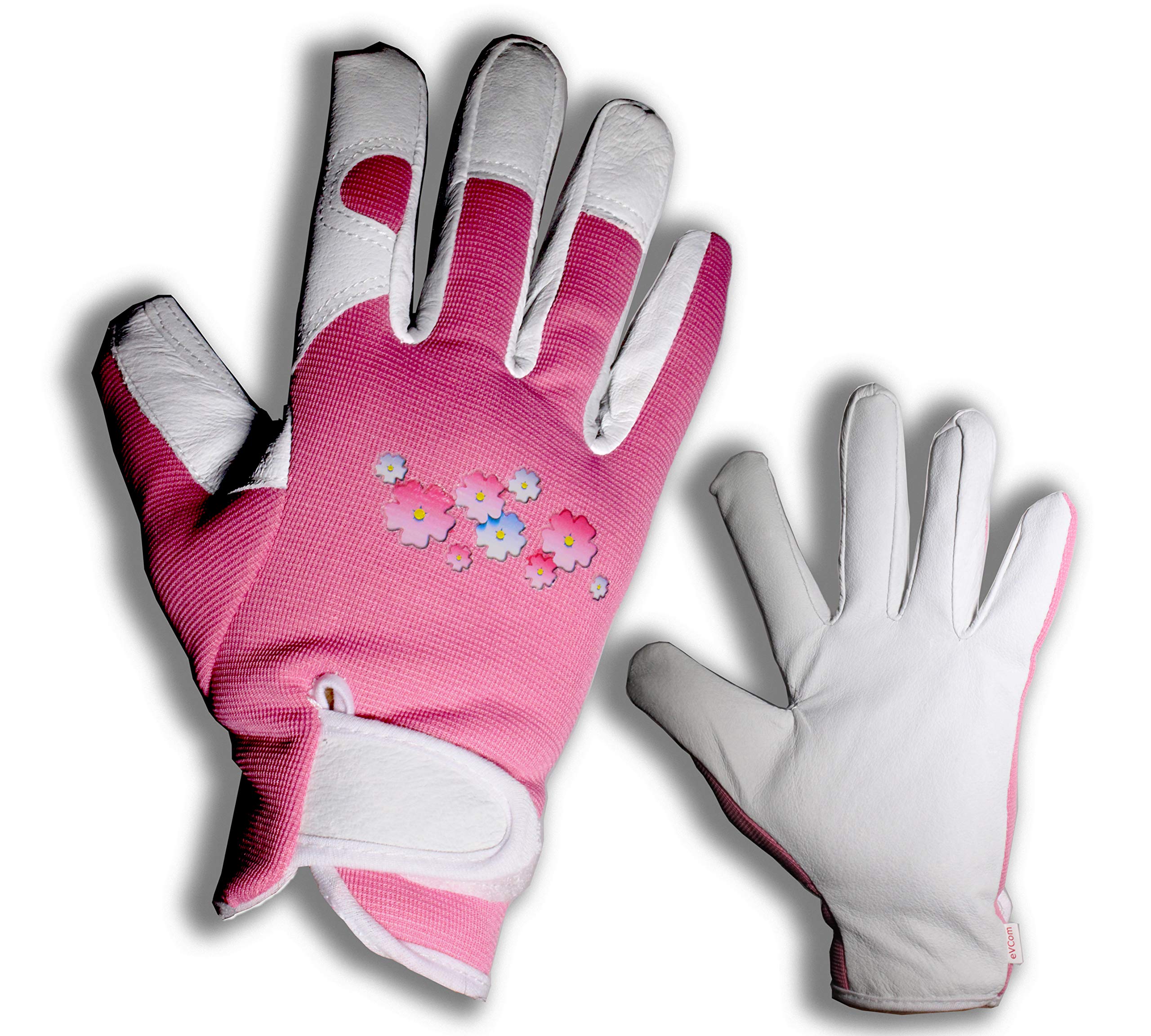 eVCom Ladies Elegant Leather Gardening Gloves with all Finger Protection. Perfect for Garden and House - Small