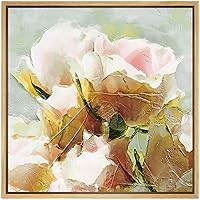 SIGNWIN Framed Canvas Wall Art Yellow Blossom Rose Mini Eden Floral Flower Oil Painting Impressionism Romantics Closeup Relax/Calm for Living Room, Bedroom, Office - 16x16 inches