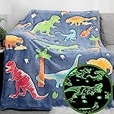 Glow in The Dark Dinosaur Blanket for Kids, 50"x60" Soft Fleece Throw Blanket, Perfect for Boys and Girls, Cozy & Fun Bedspread with Glowing Dinosaurs, Ideal for Bed, Couch, Travel