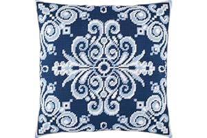 Brvsk Ornamental Stamped Cross-Stitch Kit for Adults and Beginners — Polaris 16″ × 16″ with Clear, Precise Printed Design on Cotton Canvas; Includes 2 Needles, Yarn, and Easy-Read Chart