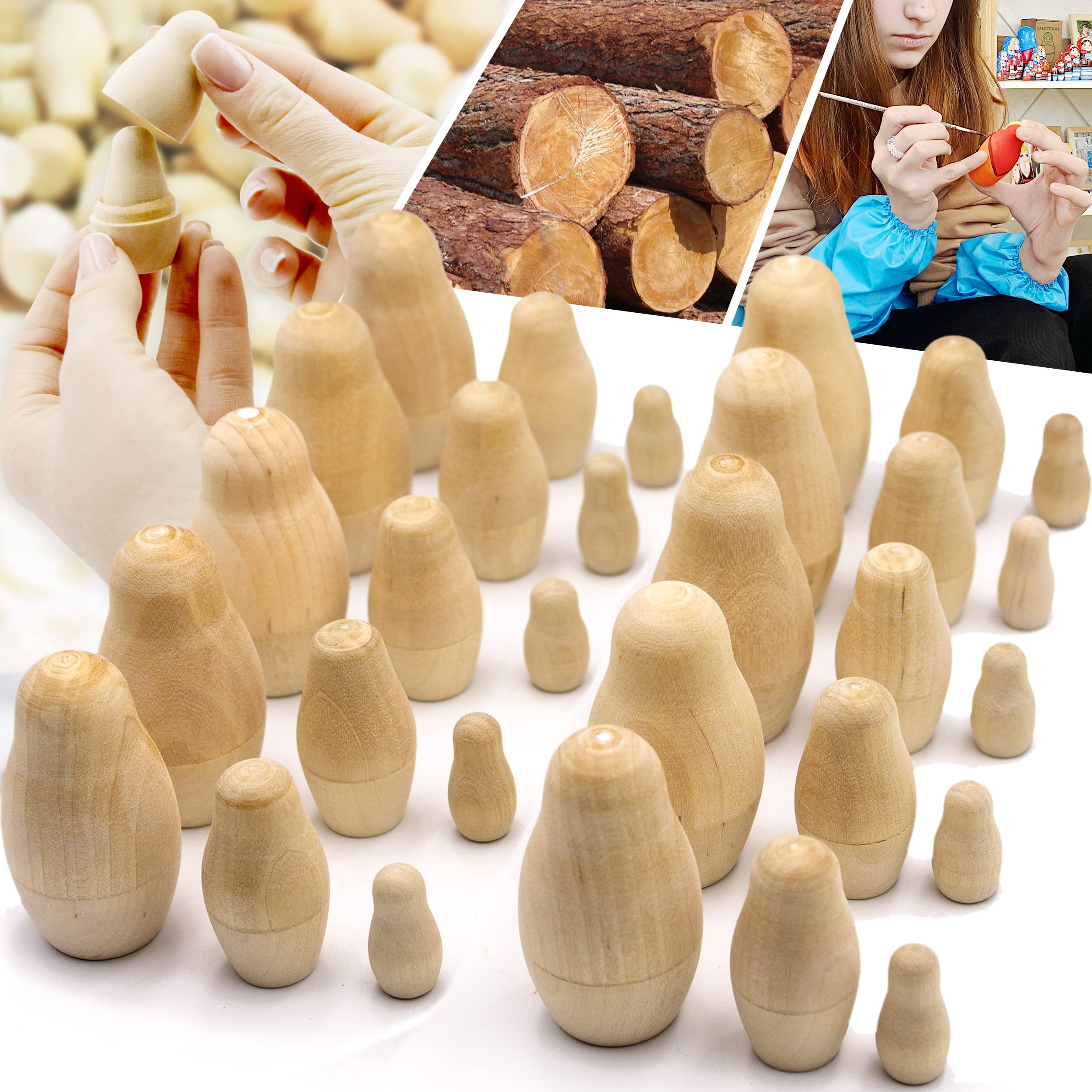 Lot 10 Matryoshka Russian Nesting Doll Babushka Blank Unpainted Set 3 Pieces Handmade Souvenir Gift Handicraft