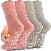 Ultrafun 4 Pairs Thermal Socks for Women Non Slip Fuzzy Socks with Grips Warm Cozy Slipper Socks