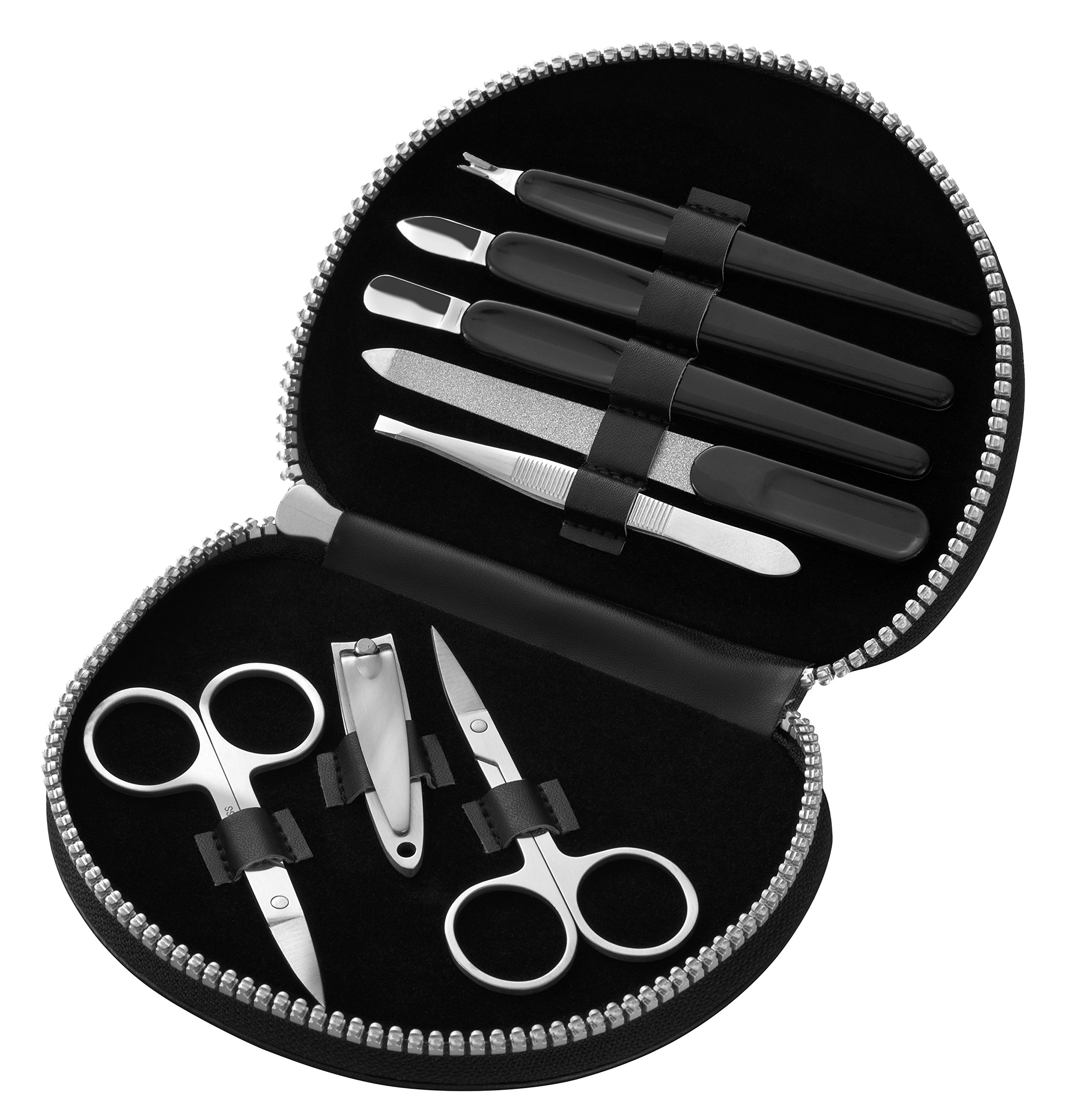 Clauss Round Manicure Case, Black - 8-Piece
