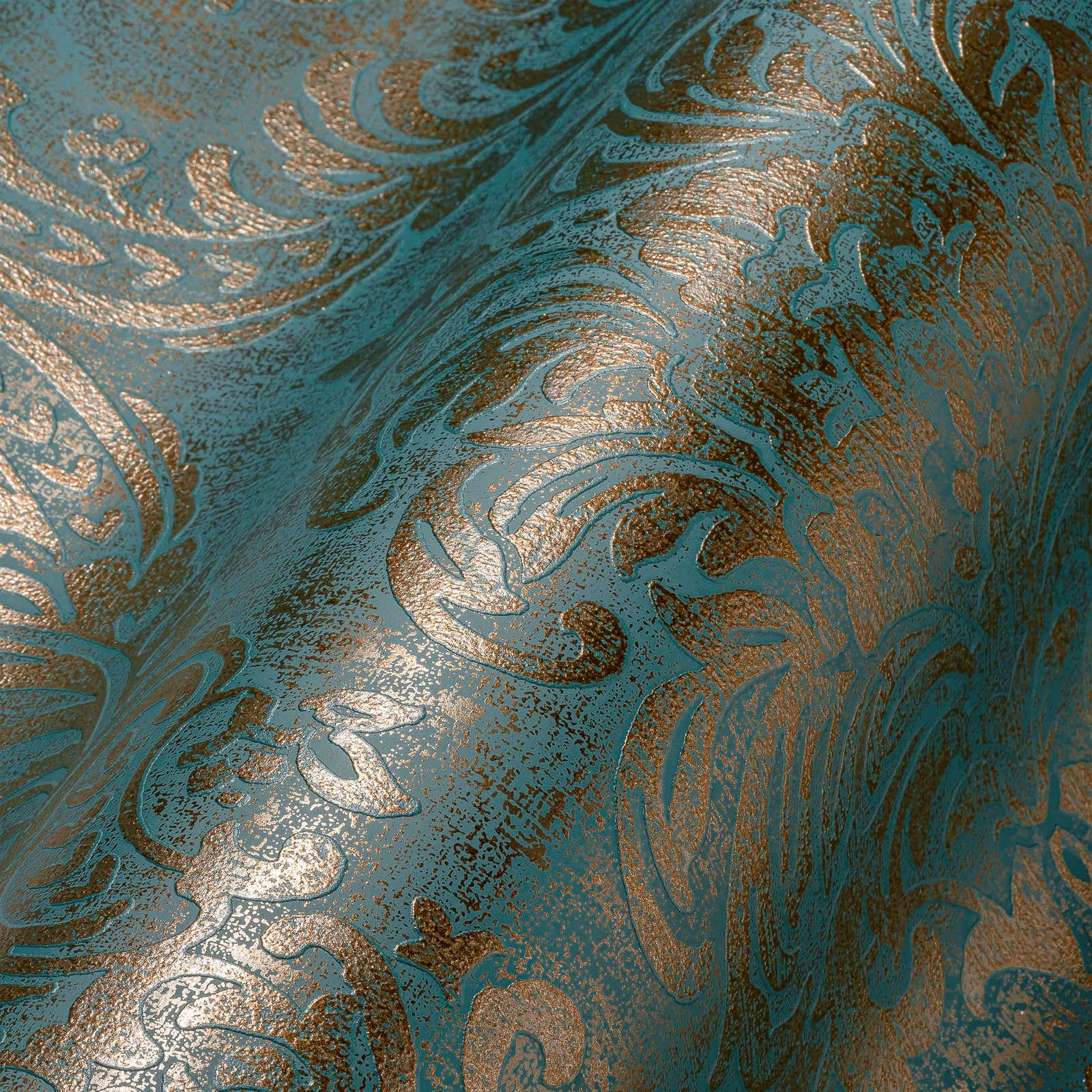 Livingwalls Travel Styles Non-Woven Wallpaper - Baroque Look in Blue and Gold - Classic Wallpaper for Various Rooms in 10.05 m x 0.53 m
