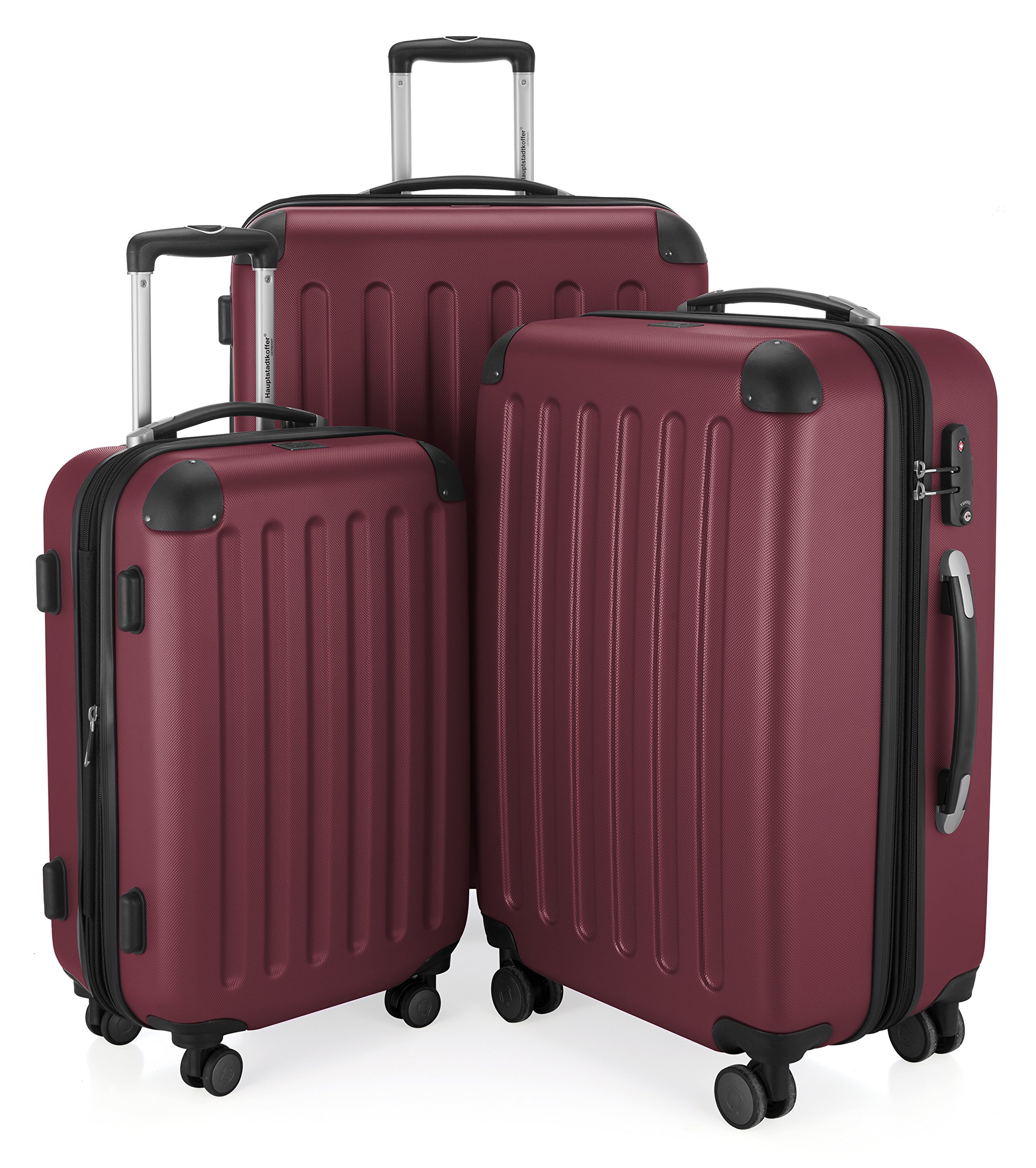 HAUPTSTADTKOFFER - Spree - Set of 3 Hard-side Luggages Glossy Suitcase Hardside Spinner Trolley Expandable (S, M & L) TSA, Burgundy