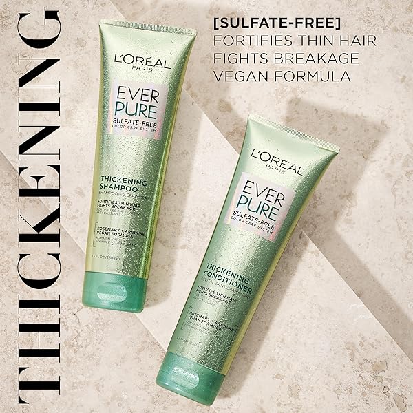 L’OREAL PARIS THICKENING SULFATE FREE SHAMPOO, THICKENS + STRENGTHENS THIN, FRAGILE HAIR, HAIR CARE WITH ROSEMARY LEAF, EVERPURE, 8.5 FL OZ (PACKAGING MAY VARY)