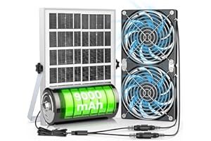 DSTANA Solar Fan with Battery, 20W Solar Powered Greenhouse Exhaust Intake Fan for Outside Chicken Coop, Doghouses, Shed Circulation Cooling Ventilation, Waterproof, 9.8Ft On/Off Cable