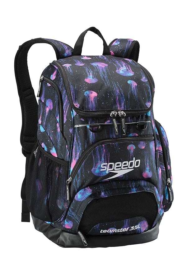 Speedo Printed Teamster Backpack 35L, Black/Blue, One Size, Hiking
