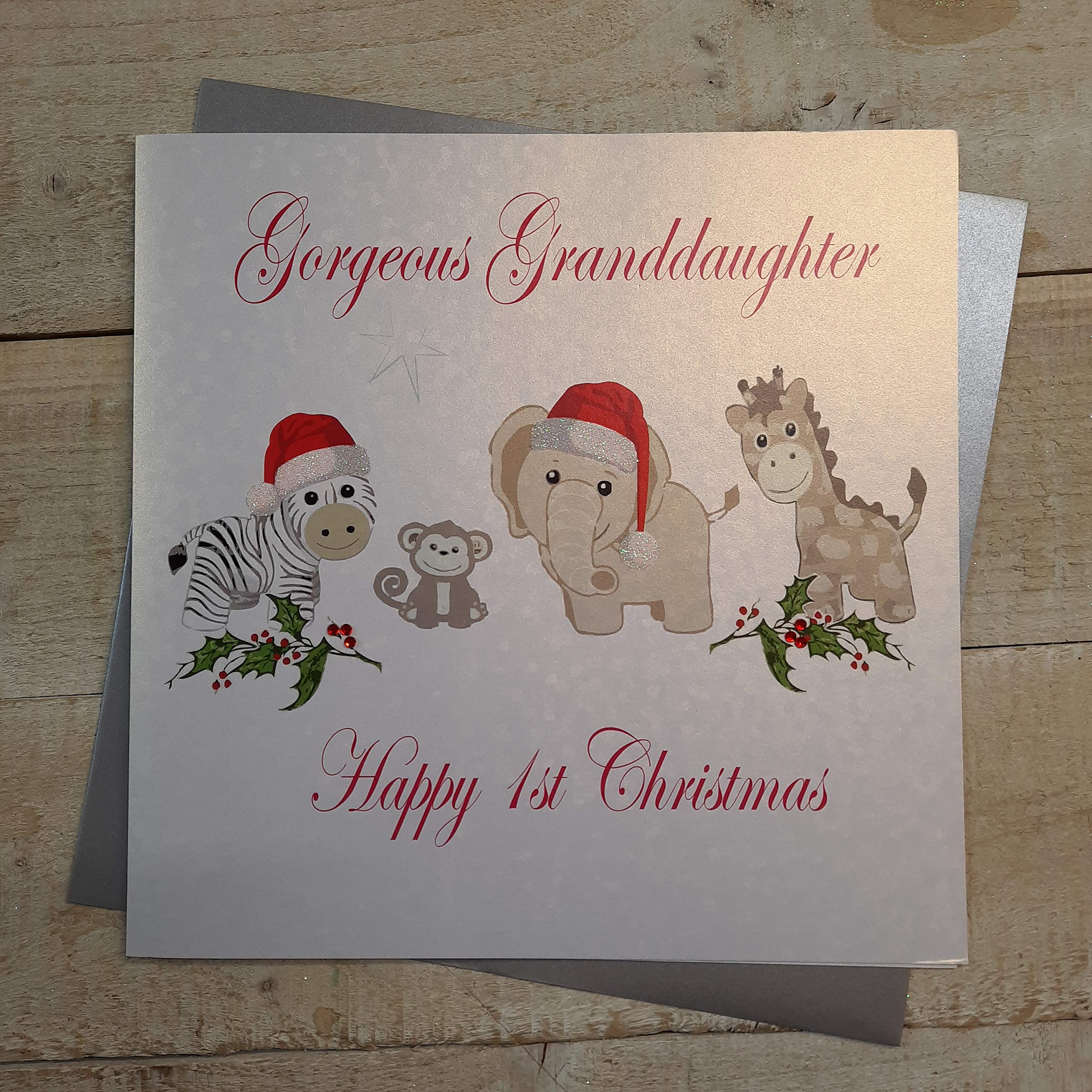 White Cotton Cards Code Xx14-114 Gorgeous Granddaughter Happy 1st Christmas Handmade Large Christmas Card, Toys