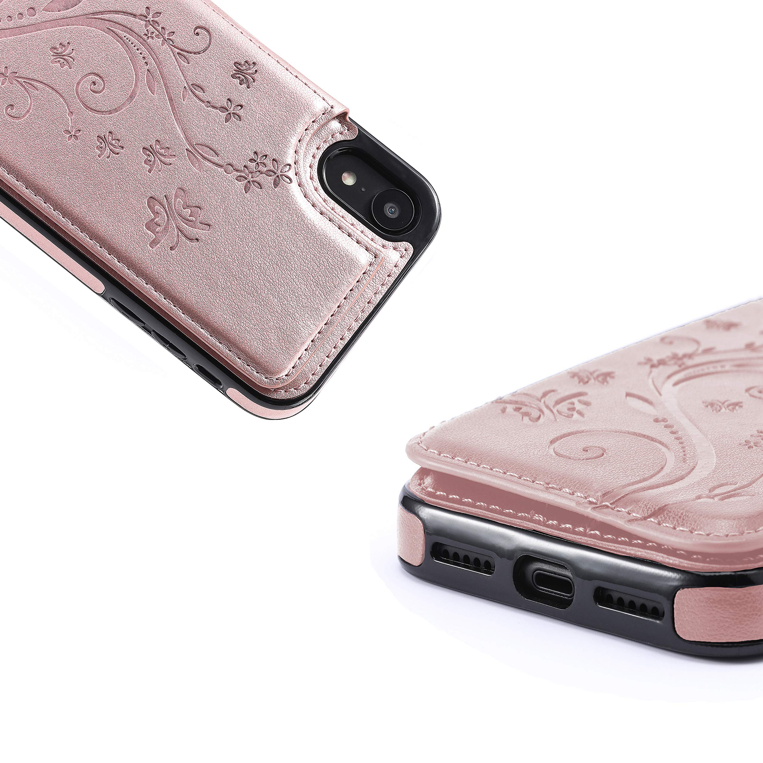 Bogumil iPhone XR Wallet Case, PU Leather iPhone XR Case with Credit Card Holders Double Magnetic Buttons Flip Shockproof Protective Cover Compatible iPhone XR (Rose Gold)