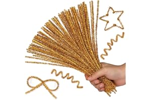 Hssugi Pipe Cleaners, 100PCS Christmas Pipe Cleaners Craft Supplies, Glitter Golden Pipe Cleaners Bulk Fuzzy Sticks for DIY Art and Craft Projects Home Decoration