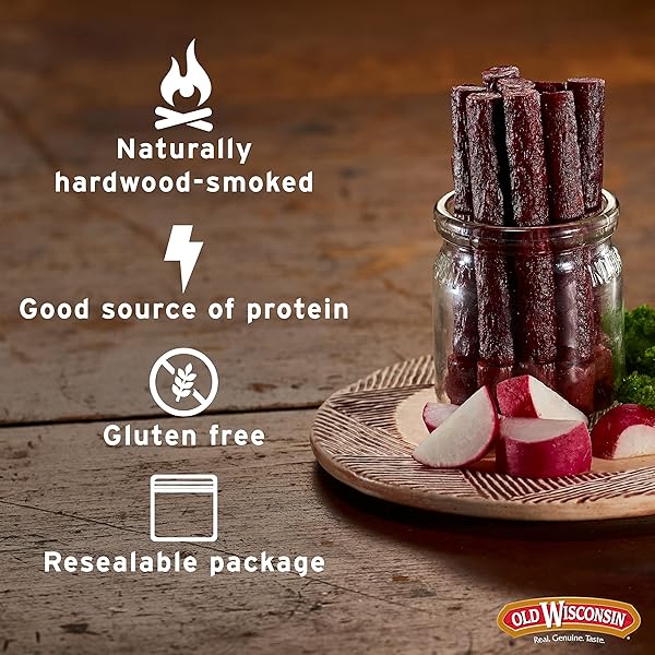 OLD WISCONSIN TURKEY SAUSAGE SNACK STICKS, NATURALLY SMOKED, READY TO EAT, HIGH PROTEIN, LOW CARB, KETO, GLUTEN FREE, 6 OUNCE RESEALABLE PACKAGE