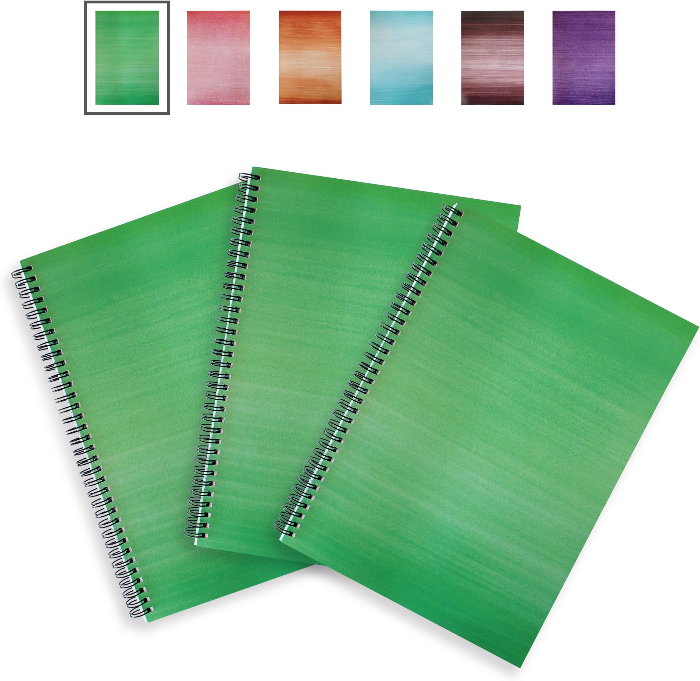 A4 Notebooks - 3 Pack - HARDBACK - Lexy Notes - Modern Spiral Wirebound notepads - Apple Green