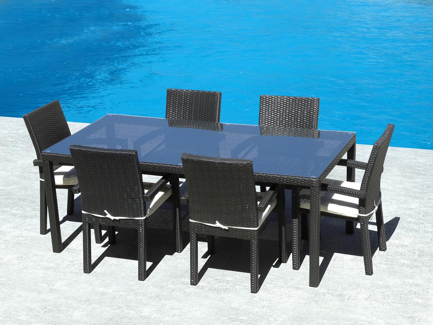 Outdoor Patio Furniture Wicker Genuine Mango Home New 7 Piece Square Dining Table Stackable Chairs Resin Set Amazon Co Uk Garden Outdoors