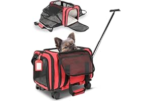 JOY PAWZ Pet Carrier with Wheels - Airline Approved - Dogs/Cats Expandable & Extra Spacious - Ideal Pets Carrier with Wheels - Soft-Lined Travel Carrier - Red