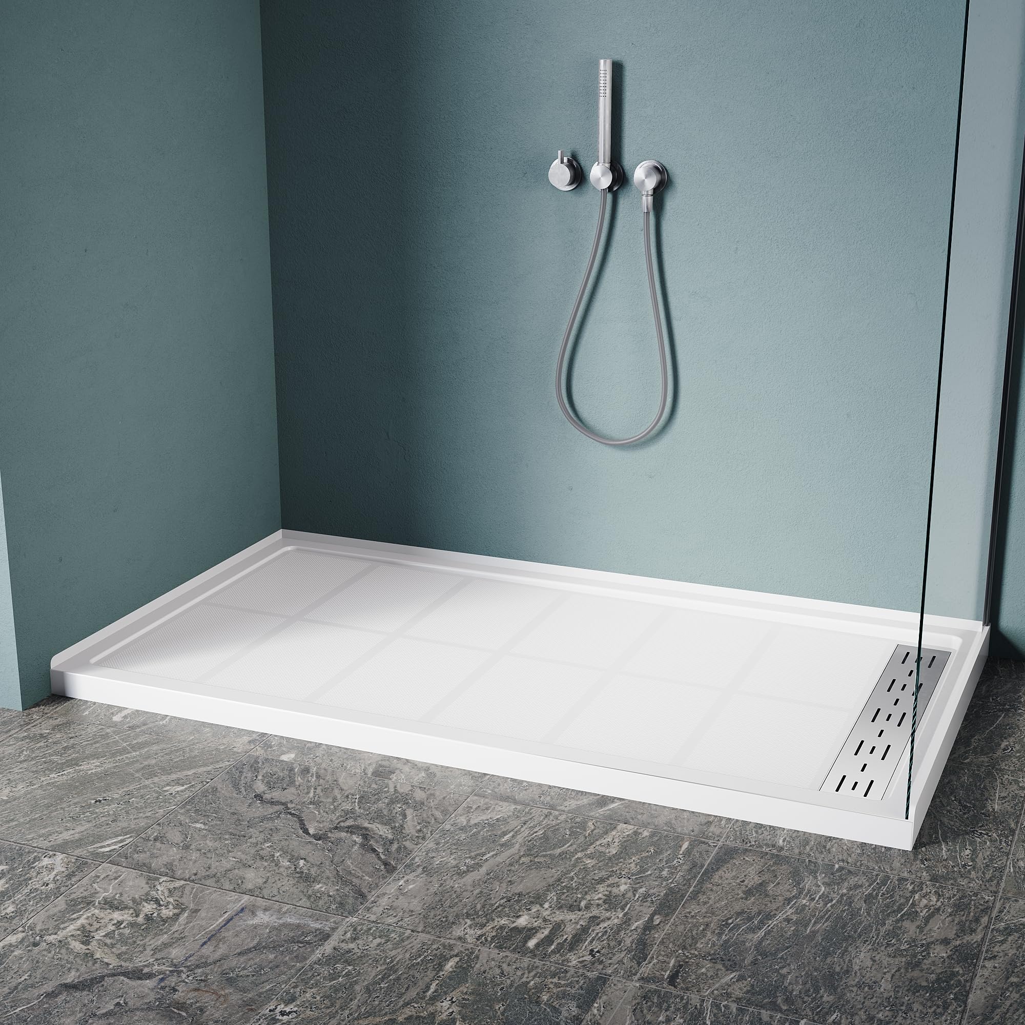 Buynow 60" X 32" Right Drain Shower Base – Non-Slip Acrylic Pan With 4" Height, CUPC Certified, Easy To Clean & Install