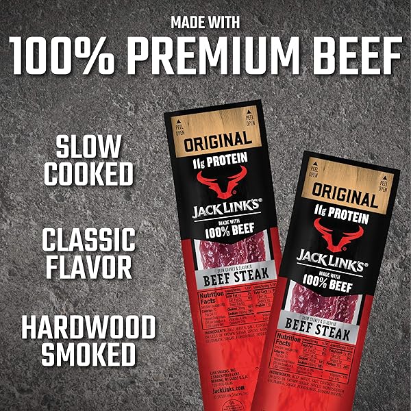 JACK LINK’S BEEF STEAK, ORIGINAL – PROTEIN SNACKS, MEAT SNACK WITH 12G OF PROTEIN, MADE WITH 100% BEEF, INDIVIDUALLY WRAPPED BULK SNACK PACK, KETO FRIENDLY – 1 OZ. (12 COUNT)