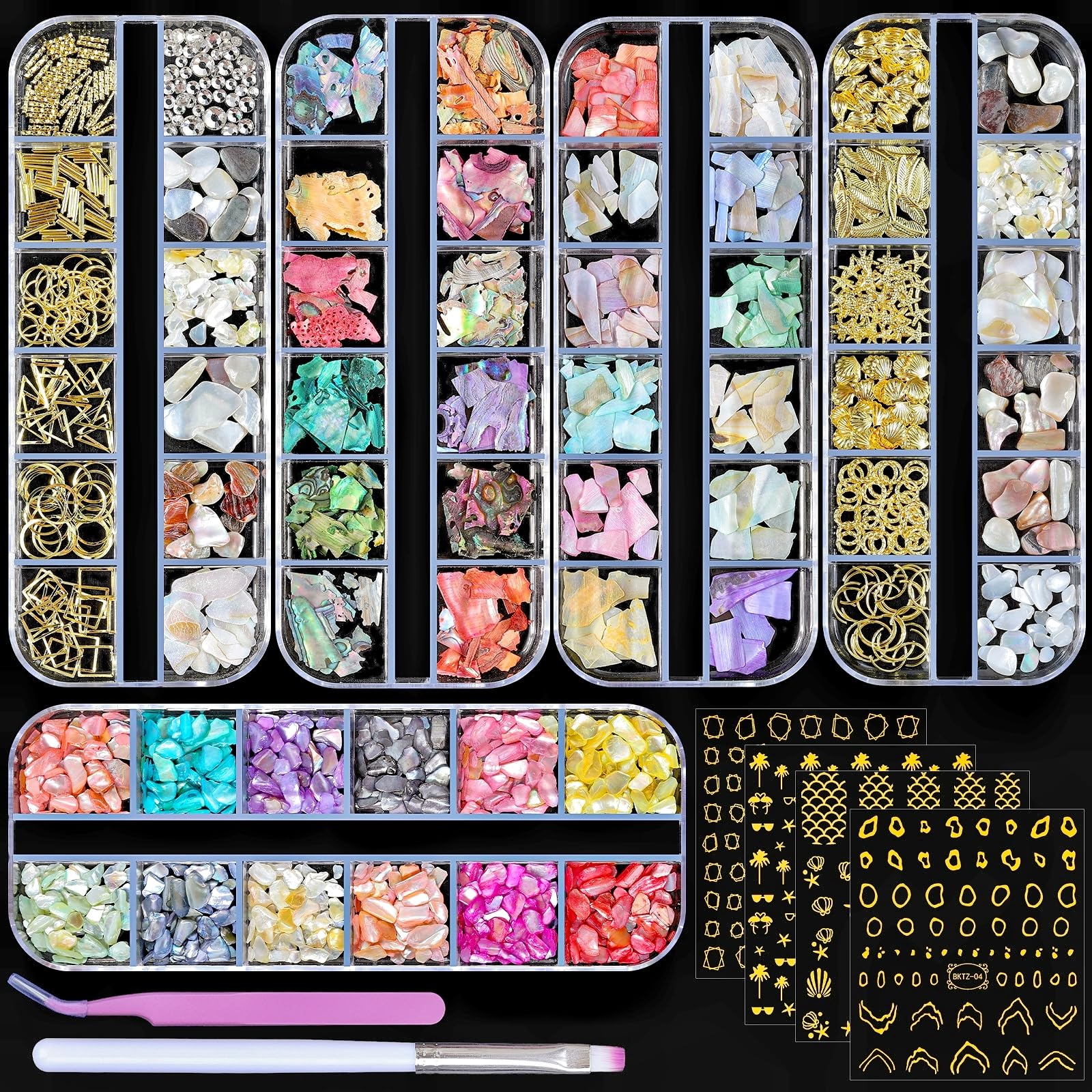 Starfish Rivets editTime 5 Boxes 3D Nail Art Crushed Sea Shell Irregular Iridescent ...
